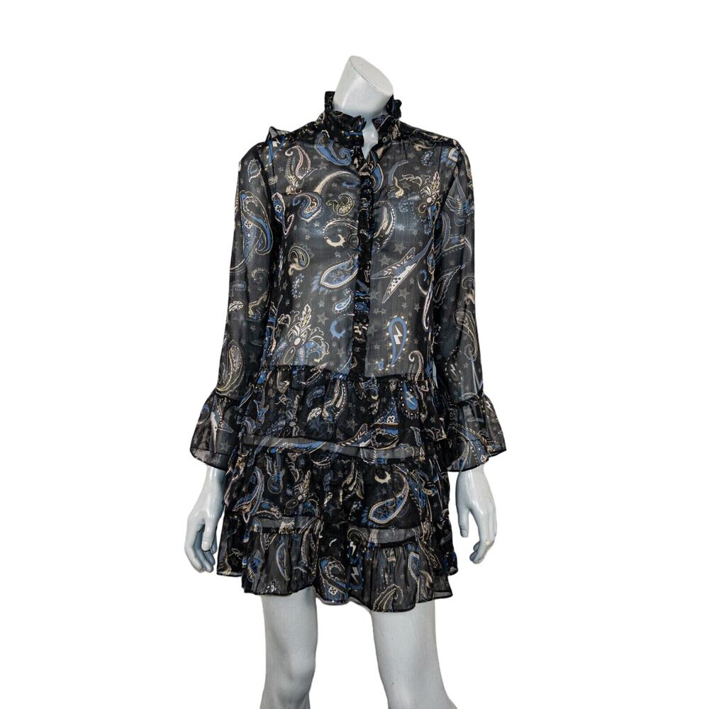 ZADIG & VOLTAIRE Women's Ribbie Paisley Short Dress Black sheer poly size XS